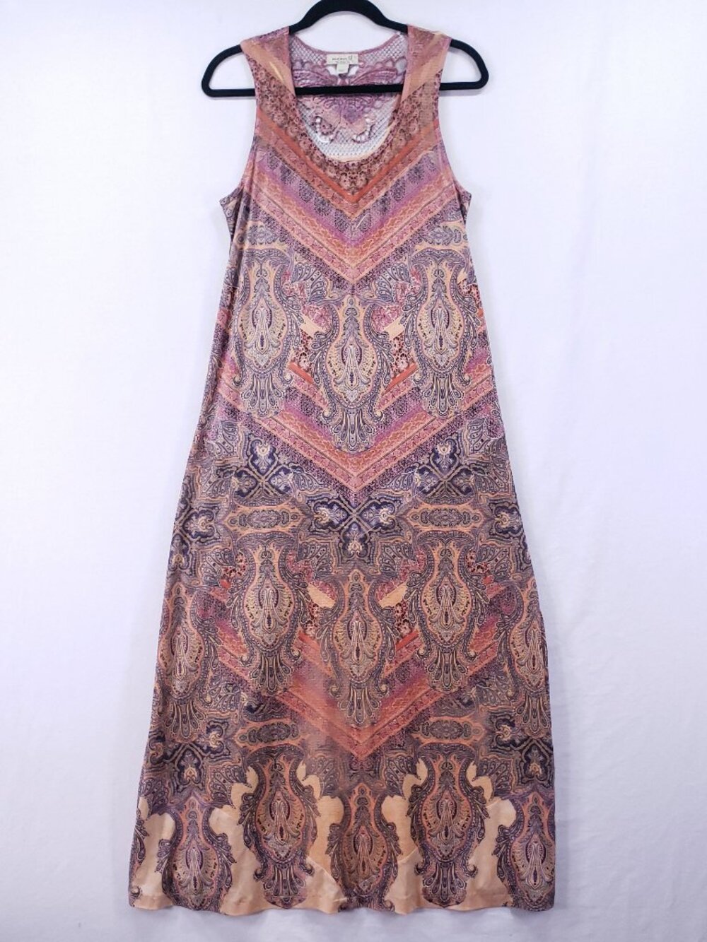 ONE WORLD A-Line Maxi Dress Size S Multicolor Boho Style Paisley Festival